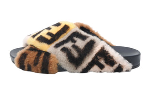 FENDI フェンディ サンダル ブラック ブラウン 牛革 ファー 37 中古 美品 4b011770