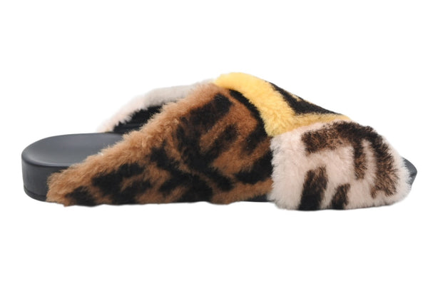 FENDI フェンディ サンダル ブラック ブラウン 牛革 ファー 37 中古 美品 4b011770