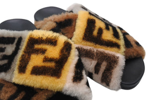 FENDI フェンディ サンダル ブラック ブラウン 牛革 ファー 37 中古 美品 4b011770
