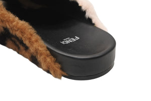 FENDI フェンディ サンダル ブラック ブラウン 牛革 ファー 37 中古 美品 4b011770
