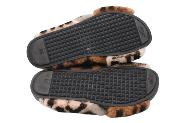 FENDI フェンディ サンダル ブラック ブラウン 牛革 ファー 37 中古 美品 4b011770