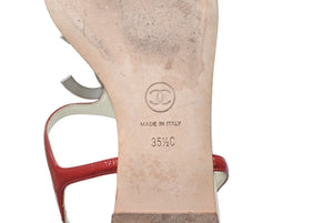 CHANEL シャネル トングサンダル サイズ35 1/2C 23cm ココマーク パテントレザー レッド アイボリー 美品 中古 4b012060