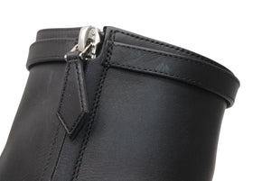 極美品 HERMES エルメス オマージュ ショートブーツ サイドジップ Hロゴ レザー ブラック シルバー金具 サイズ37 中古 4b012343