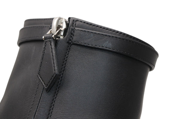 極美品 HERMES エルメス オマージュ ショートブーツ サイドジップ Hロゴ レザー ブラック シルバー金具 サイズ37 中古 4b012343