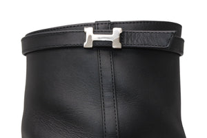 極美品 HERMES エルメス オマージュ ショートブーツ サイドジップ Hロゴ レザー ブラック シルバー金具 サイズ37 中古 4b012343