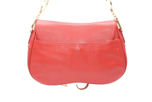 極美品 Christian Dior クリスチャンディオール ダブルサドルバッグ ワンショルダーバッグ RU 0011 レザー レッド ゴールド金具 中古 4b012250