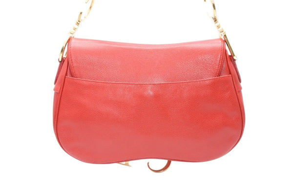 極美品 Christian Dior クリスチャンディオール ダブルサドルバッグ ワンショルダーバッグ RU 0011 レザー レッド ゴールド金具 中古 4b012250