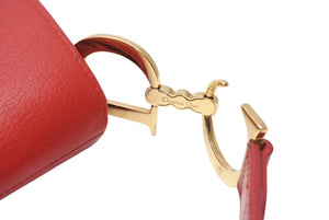 極美品 Christian Dior クリスチャンディオール ダブルサドルバッグ ワンショルダーバッグ RU 0011 レザー レッド ゴールド金具 中古 4b012250