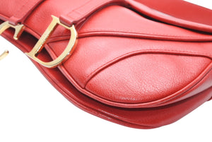 極美品 Christian Dior クリスチャンディオール ダブルサドルバッグ ワンショルダーバッグ RU 0011 レザー レッド ゴールド金具 中古 4b012250