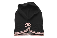 Load image into Gallery viewer, 新品同様 CHANEL シャネル ニットキャップ バラクラバ ココマーク カシミア シルク ブラック ピンク 中古 4b012351