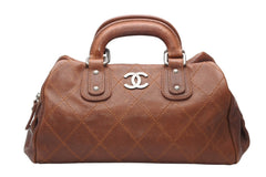 CHANEL シャネル ハンドバッグ 10番台 ココマーク キャビアスキン ブラウン キルティング 美品 中古 4b012369