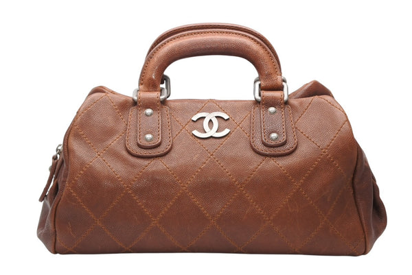 CHANEL シャネル ハンドバッグ 10番台 ココマーク キャビアスキン ブラウン キルティング 美品 中古 4b012369