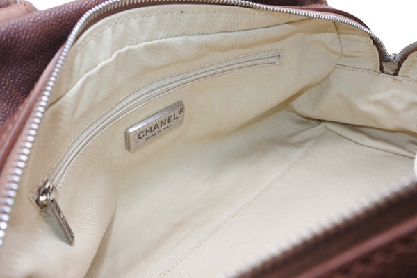 CHANEL シャネル ハンドバッグ 10番台 ココマーク キャビアスキン ブラウン キルティング 美品 中古 4b012369