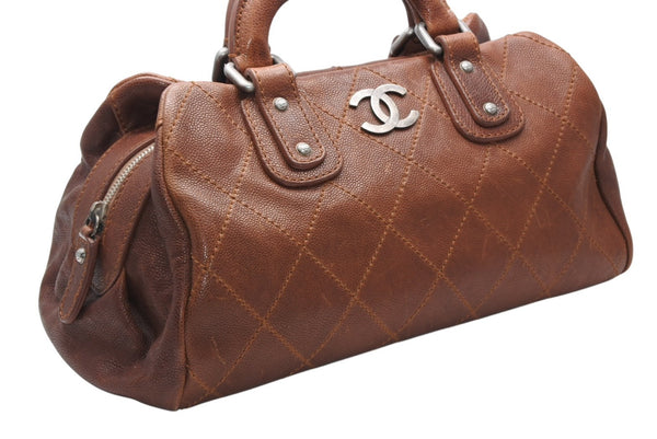 CHANEL シャネル ハンドバッグ 10番台 ココマーク キャビアスキン ブラウン キルティング 美品 中古 4b012369