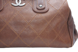 CHANEL シャネル ハンドバッグ 10番台 ココマーク キャビアスキン ブラウン キルティング 美品 中古 4b012369