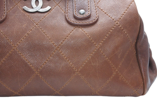 CHANEL シャネル ハンドバッグ 10番台 ココマーク キャビアスキン ブラウン キルティング 美品 中古 4b012369