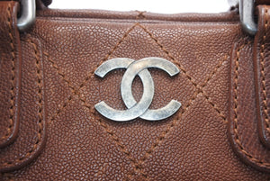 CHANEL シャネル ハンドバッグ 10番台 ココマーク キャビアスキン ブラウン キルティング 美品 中古 4b012369