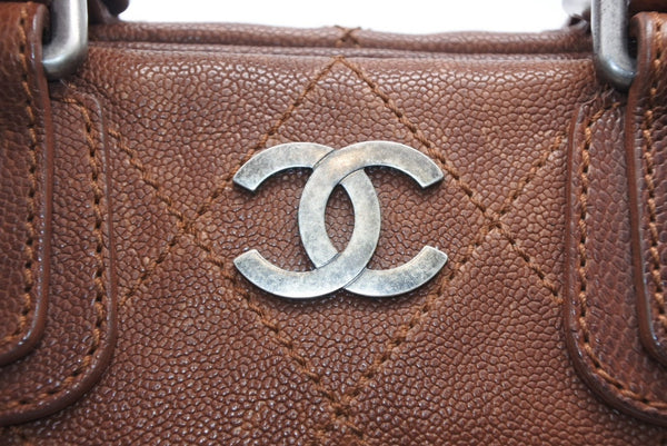 CHANEL シャネル ハンドバッグ 10番台 ココマーク キャビアスキン ブラウン キルティング 美品 中古 4b012369