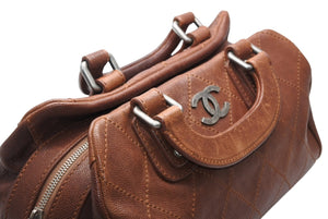 CHANEL シャネル ハンドバッグ 10番台 ココマーク キャビアスキン ブラウン キルティング 美品 中古 4b012369