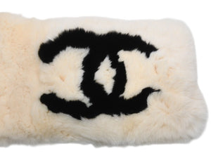 極美品 CHANEL シャネル デカココマーク ラパンネックウォーマー マフラー ラパン ブラック ホワイト 中古 4b012540