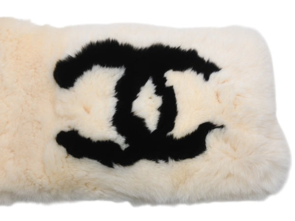極美品 CHANEL シャネル デカココマーク ラパンネックウォーマー マフラー ラパン ブラック ホワイト 中古 4b012540