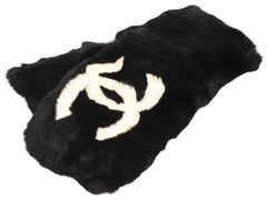 極美品 CHANEL シャネル デカココマーク ラパンネックウォーマー マフラー ラパン ブラック ホワイト 中古 4b012541