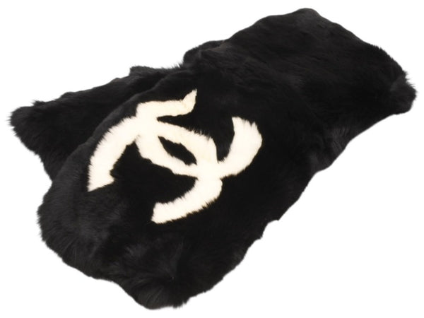 極美品 CHANEL シャネル デカココマーク ラパンネックウォーマー マフラー ラパン ブラック ホワイト 中古 4b012541
