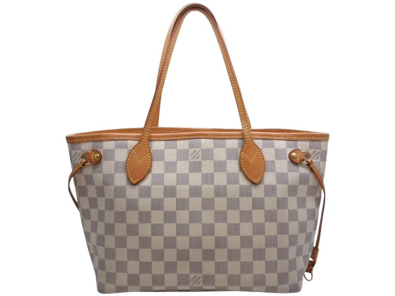 LOUIS VUITTON ルイヴィトン ダミエアズール ネヴァーフル PM ハンドバッグ N40605 ホワイト レザー キャンバス ゴールド金具 美品 中古 4b012463