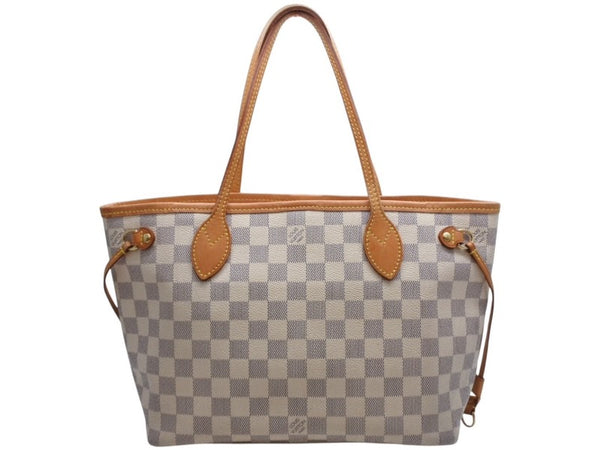 LOUIS VUITTON ルイヴィトン ダミエアズール ネヴァーフル PM ハンドバッグ N40605 ホワイト レザー キャンバス ゴールド金具 美品 中古 4b012463
