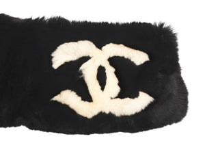 極美品 CHANEL シャネル デカココマーク ラパンネックウォーマー マフラー ラパン ブラック ホワイト 中古 4b012541