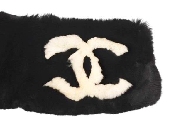極美品 CHANEL シャネル デカココマーク ラパンネックウォーマー マフラー ラパン ブラック ホワイト 中古 4b012541