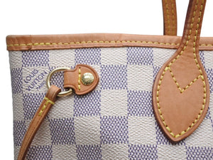 LOUIS VUITTON ルイヴィトン ダミエアズール ネヴァーフル PM ハンドバッグ N40605 ホワイト レザー キャンバス ゴールド金具 美品 中古 4b012463