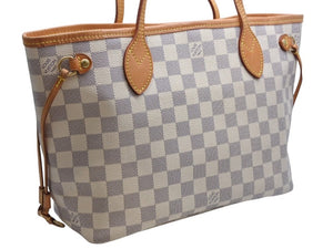 LOUIS VUITTON ルイヴィトン ダミエアズール ネヴァーフル PM ハンドバッグ N40605 ホワイト レザー キャンバス ゴールド金具 美品 中古 4b012463