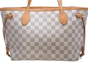 LOUIS VUITTON ルイヴィトン ダミエアズール ネヴァーフル PM ハンドバッグ N40605 ホワイト レザー キャンバス ゴールド金具 美品 中古 4b012463