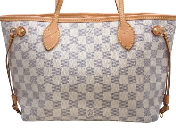 LOUIS VUITTON ルイヴィトン ダミエアズール ネヴァーフル PM ハンドバッグ N40605 ホワイト レザー キャンバス ゴールド金具 美品 中古 4b012463