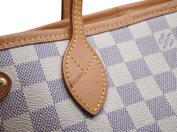 LOUIS VUITTON ルイヴィトン ダミエアズール ネヴァーフル PM ハンドバッグ N40605 ホワイト レザー キャンバス ゴールド金具 美品 中古 4b012463