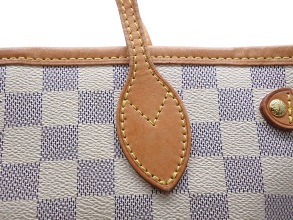 LOUIS VUITTON ルイヴィトン ダミエアズール ネヴァーフル PM ハンドバッグ N40605 ホワイト レザー キャンバス ゴールド金具 美品 中古 4b012463