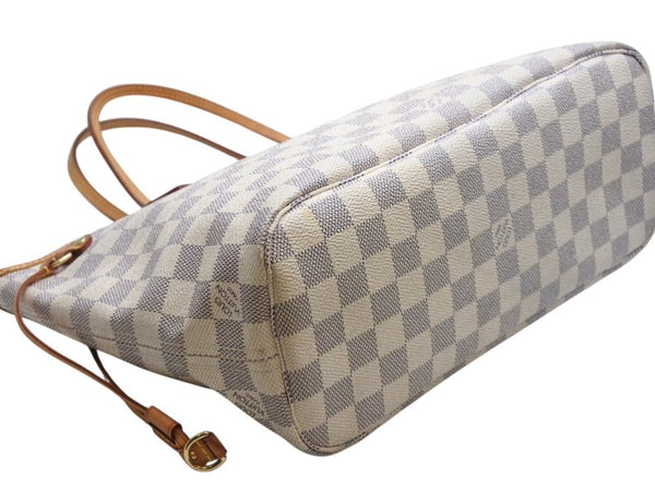 LOUIS VUITTON ルイヴィトン ダミエアズール ネヴァーフル PM ハンドバッグ N40605 ホワイト レザー キャンバス ゴールド金具 美品 中古 4b012463
