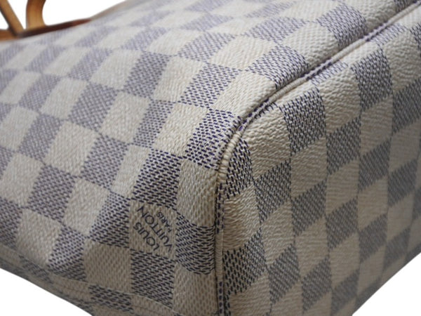LOUIS VUITTON ルイヴィトン ダミエアズール ネヴァーフル PM ハンドバッグ N40605 ホワイト レザー キャンバス ゴールド金具 美品 中古 4b012463