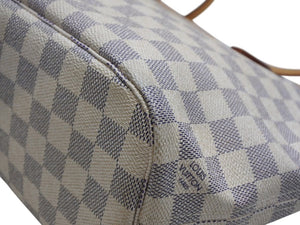 LOUIS VUITTON ルイヴィトン ダミエアズール ネヴァーフル PM ハンドバッグ N40605 ホワイト レザー キャンバス ゴールド金具 美品 中古 4b012463