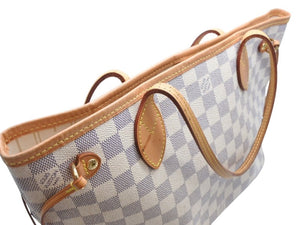 LOUIS VUITTON ルイヴィトン ダミエアズール ネヴァーフル PM ハンドバッグ N40605 ホワイト レザー キャンバス ゴールド金具 美品 中古 4b012463