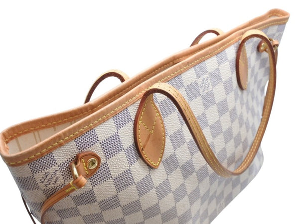 LOUIS VUITTON ルイヴィトン ダミエアズール ネヴァーフル PM ハンドバッグ N40605 ホワイト レザー キャンバス ゴールド金具 美品 中古 4b012463