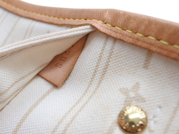 LOUIS VUITTON ルイヴィトン ダミエアズール ネヴァーフル PM ハンドバッグ N40605 ホワイト レザー キャンバス ゴールド金具 美品 中古 4b012463