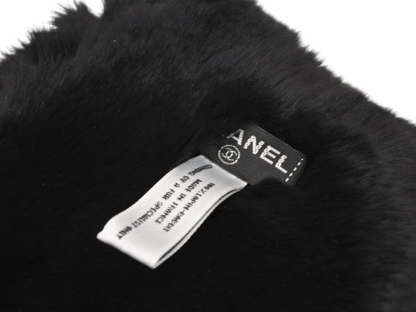 極美品 CHANEL シャネル デカココマーク ラパンネックウォーマー マフラー ラパン ブラック ホワイト 中古 4b012541