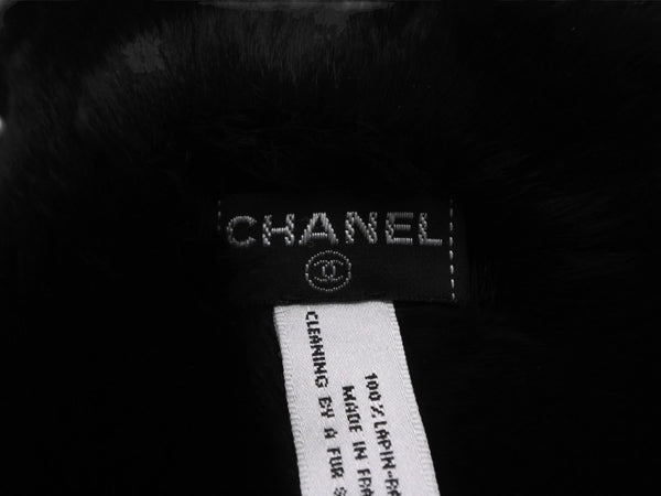 極美品 CHANEL シャネル デカココマーク ラパンネックウォーマー マフラー ラパン ブラック ホワイト 中古 4b012541