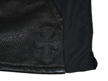 Load image into Gallery viewer, 新品未使用 CHROME HEARTS クロムハーツ レザー ジップアップ シャツ サイズL クロスパッチ ポリエステル シルバー925 ブラック 中古 4b012992