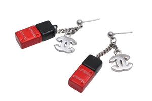 極美品 CHANEL シャネル ココマーク ネイルボトル ピアス 05V ブラック レッド シルバー 真鍮 重量8.5g 中古 4b011934