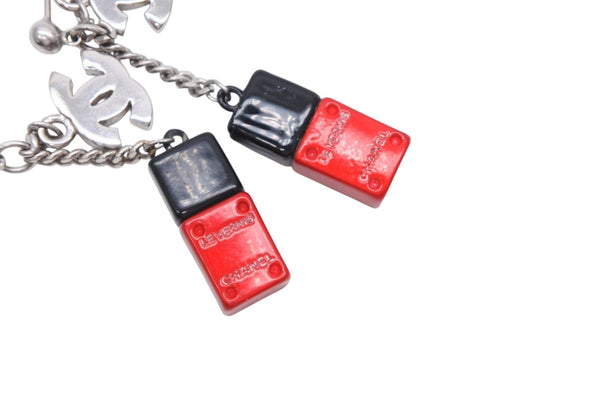極美品 CHANEL シャネル ココマーク ネイルボトル ピアス 05V ブラック レッド シルバー 真鍮 重量8.5g 中古 4b011934