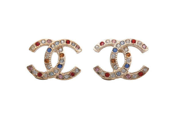 CHANEL シャネル ピアス ココマーク ラインストーン A20刻印 レッド ゴールド 美品 中古 4b011946