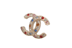 CHANEL シャネル ピアス ココマーク ラインストーン A20刻印 レッド ゴールド 美品 中古 4b011946